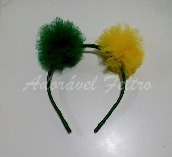 Kit 3 Tiaras Pom Pons e fitas Cores do Brasil