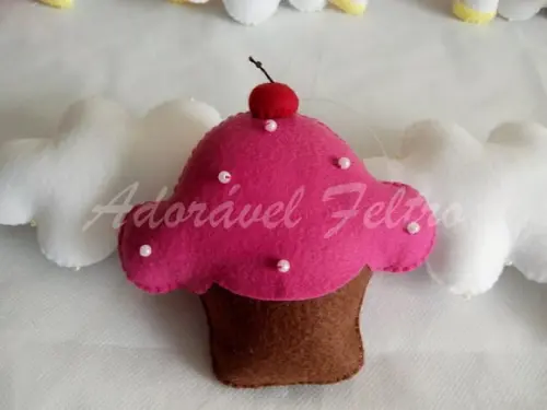 Kit 3 Cupcakes em feltro - 10cm