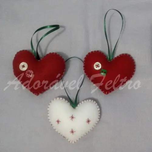 Kit 3 Enfeites para Árvore de Natal-coração