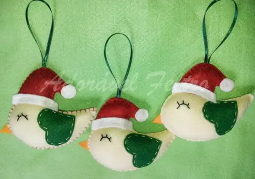 Kit 3 Enfeites para Árvore de Natal-passarinho