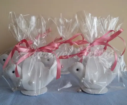 Kit 3 Pombinhos com Mini Terço - Centro de Mesa