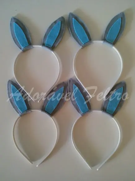 Kit 3 Tiaras Orelhas de Coelho Azul