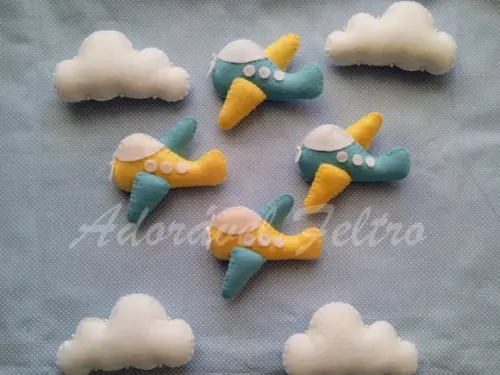 Kit com 3 Aviões em Feltro - 10 cm