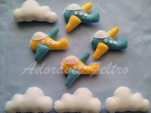 Kit com 3 Aviões em Feltro - 10 cm