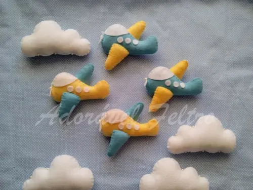 Kit com 3 Aviões em Feltro - 10 cm