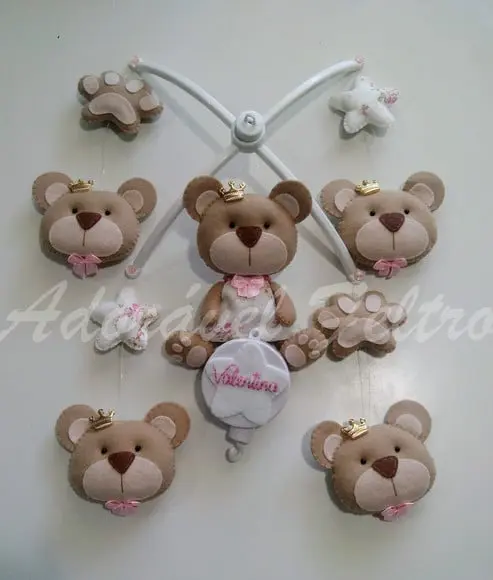 Móbile Giratório Musical Ursinhos + Suporte Valentina