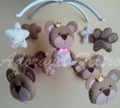 Móbile Giratório Musical Ursinhos + Suporte Valentina