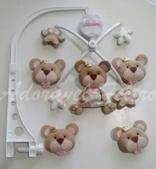 Móbile Giratório Musical Ursinhos + Suporte Valentina
