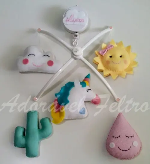 Móbile Unicórnio, Sol e Nuvens+Suporte