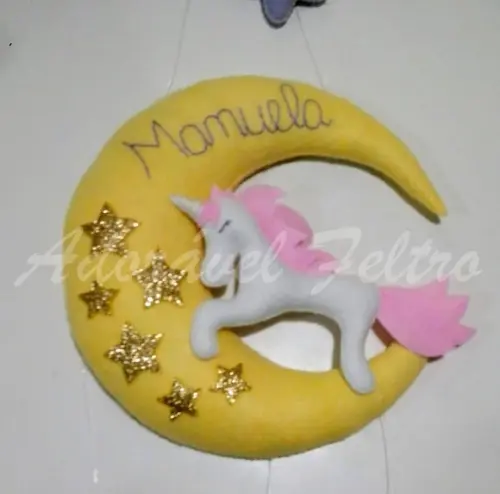 Porta Maternidade Lua, Unicórnio e Estrelas
