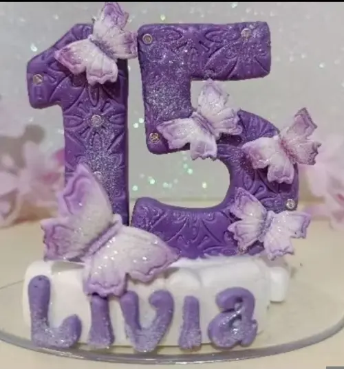 Vela topo de bolo  15 anos personalizada borboletas