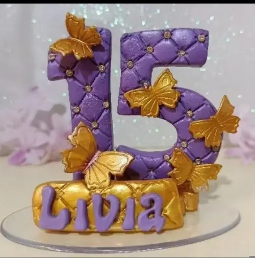 Vela topo de bolo  15 anos personalizada borboletas