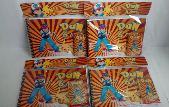 Caderno + Gis de Cera Personalizados Pokemon
