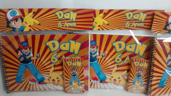Caderno + Gis de Cera Personalizados Pokemon