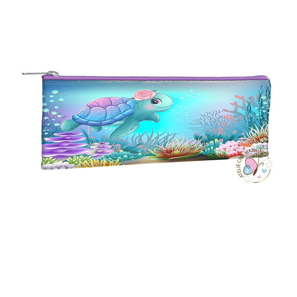 Estojo Slim Personalizados 19 x 7 - Tartaruga Fundo do Mar
