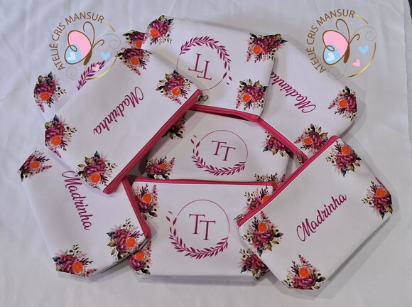 Necessaire Casamento Floral Rosa Fucsia e Laranja