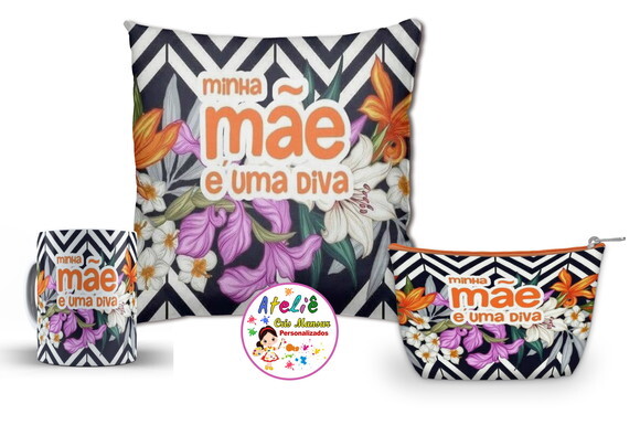 Presente Dia das Mães Almofada + caneca + Brinde Necessarie