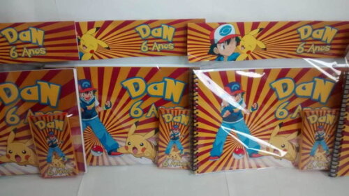 Caderno + Gis de Cera Personalizados Pokemon