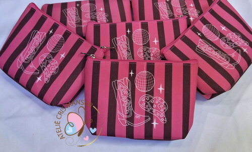 Necessaire Personalizada - Boiadeira - Listras Pink e Vinho