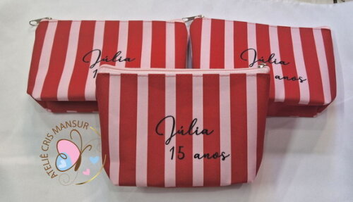 Necessaire Personalizada - Listra Rosa e Vermelho