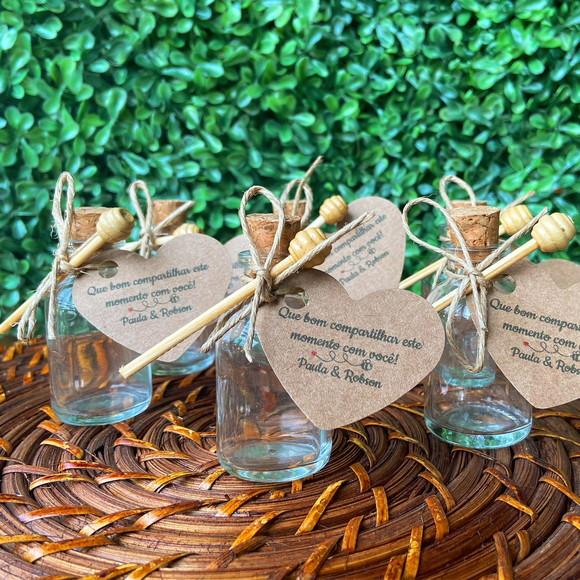 30 Garrafinhas de Vidro com Pega Mel - Casamento