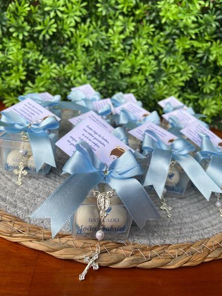 Caixinha com Mini Terço e Amêndoas- Batizado