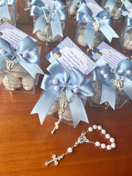 Caixinha com Mini Terço e Amêndoas- Batizado