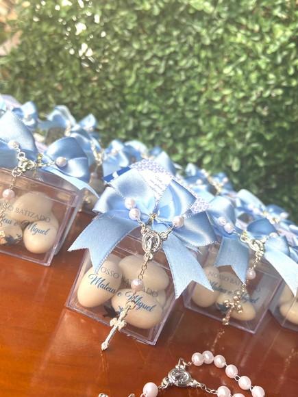 Caixinha com Mini Terço e Amêndoas- Batizado