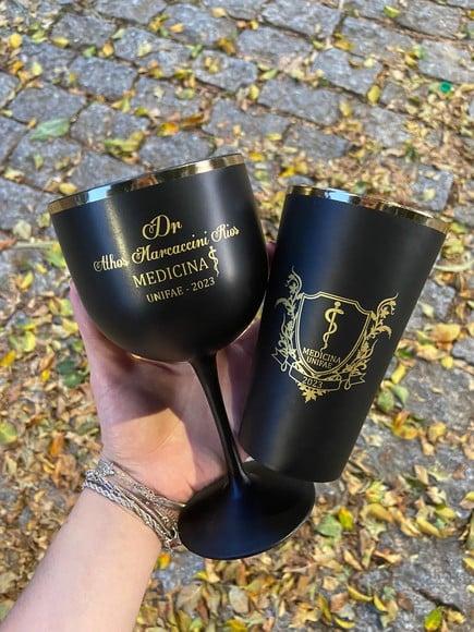 Kit Copo e Taça Preto Fosco Personalizado Formatura