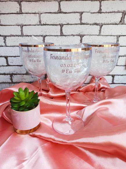 Taça Gin Personalizada Com Borda Rose Gold