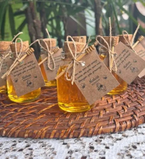 30 Garrafinhas de Vidro 60 ml com Tag Rústica- Lembrancinha