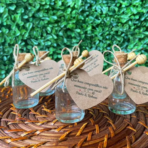 30 Garrafinhas de Vidro com Pega Mel - Casamento