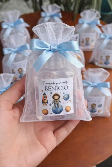 Álcool em Gel Personalizado com Saquinho de Organza