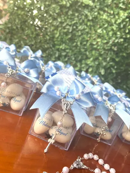 Caixinha com Mini Terço e Amêndoas- Batizado