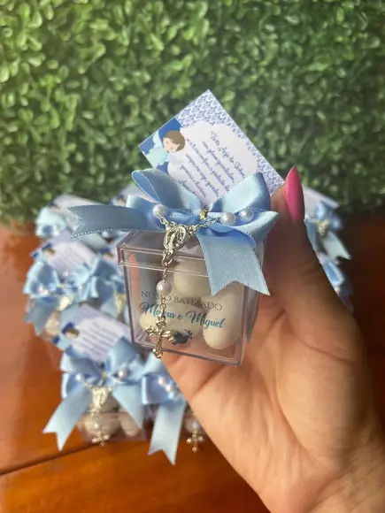Caixinha com Mini Terço e Amêndoas- Batizado