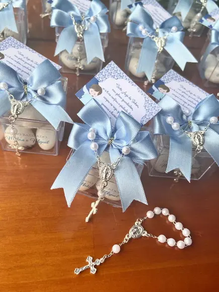 Caixinha com Mini Terço e Amêndoas- Batizado