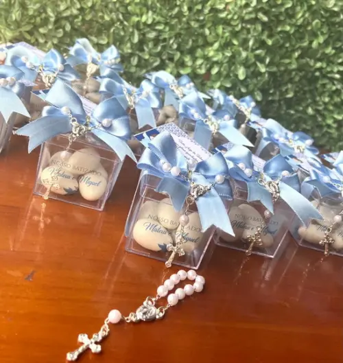Caixinha com Mini Terço e Amêndoas- Batizado