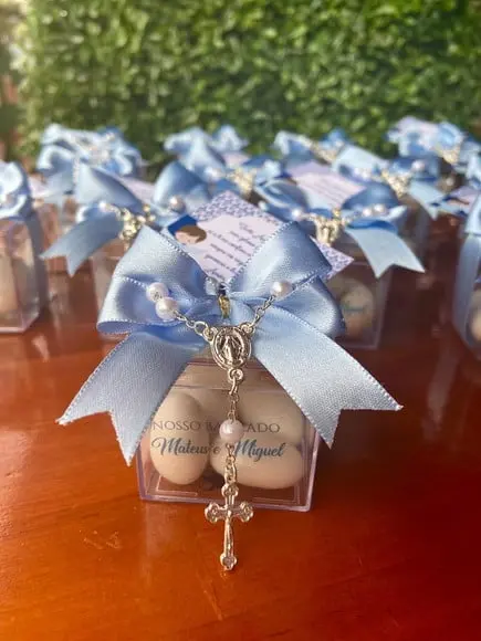 Caixinha com Mini Terço e Amêndoas- Batizado
