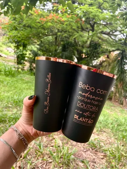 Copo Twister Preto Fosco Personalizado em Rose Gold