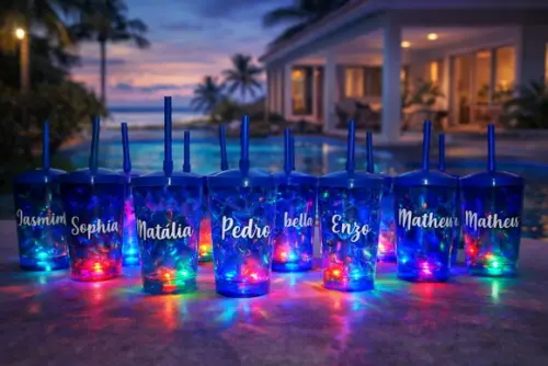 Copos Led 500 ml com Tampa e Canudo - Personalizado