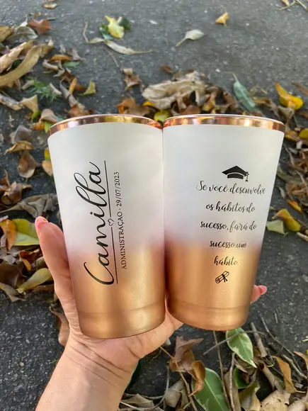 Copos Twister Degrade Rose Gold com Borda Metalizada