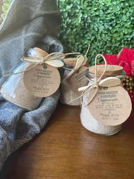 Garrafinhas de Vidro 150 ml com Colher de Pau- Mimo de Natal