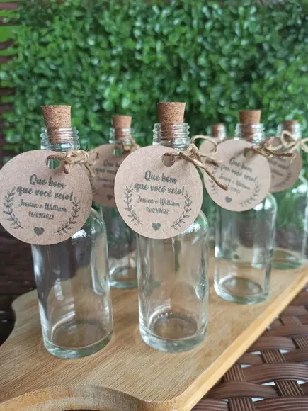 Garrafinhas de Vidro 50 ml com Tag Rústica