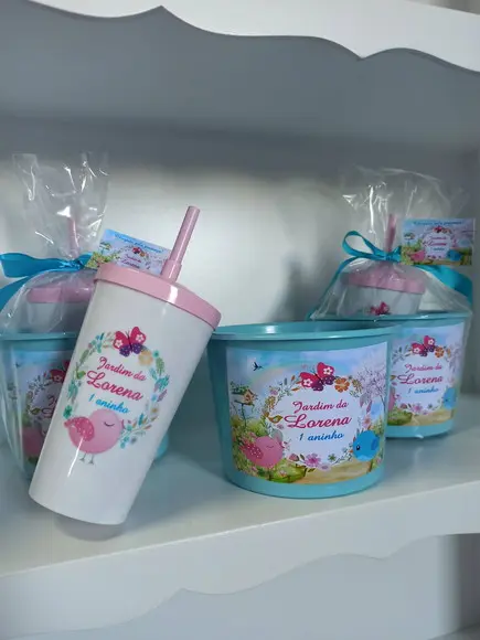 Kit Cineminha - Copo + Balde Personalizado Jardim Encantado