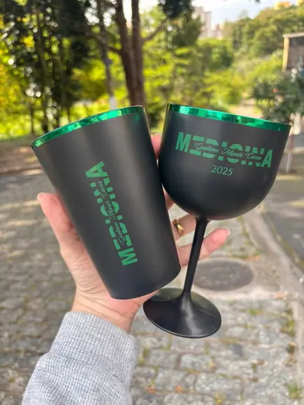 Kit Copo e Taça Verde e Preto Fosco - Formatura