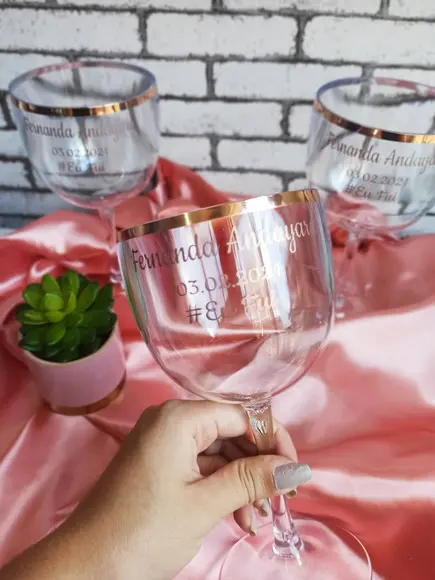 Taça Gin com Borda Metalizada Rose Gold