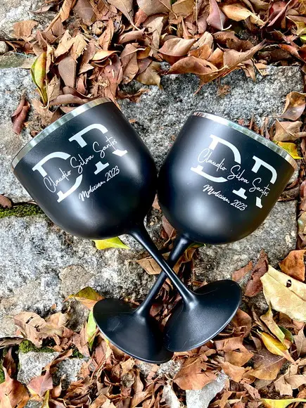 Taça Gin Preta Fosca com Borda Metalizada