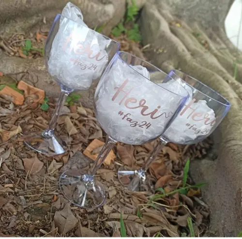 Taça Gin Transparente com Escrita Rose Gold