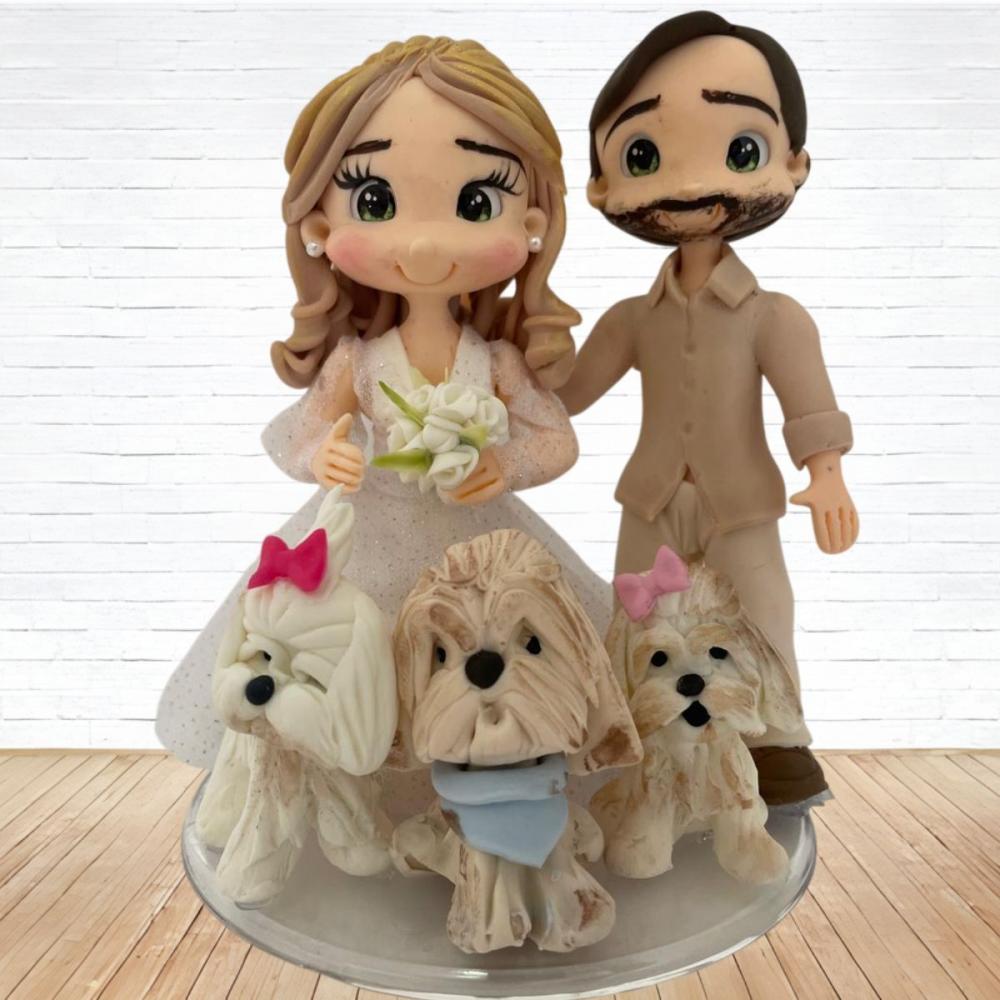 Topo de Bolo Casamento Personalizado em Biscuit com Pets, Estilo