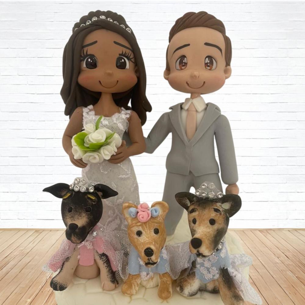 Topo de Bolo Casamento Personalizado em Biscuit com Pets, Estilo